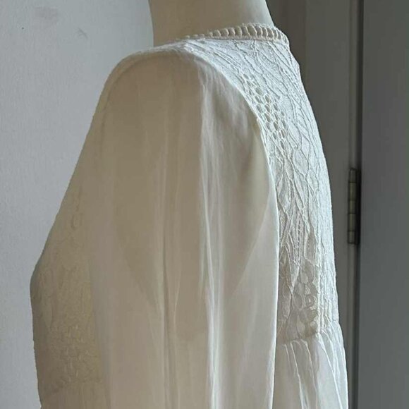Bellambra Made in Italy Pure Silk Ivory Lace-Yoke Boho Tunic Blouse – US L - Picture 6 of 11